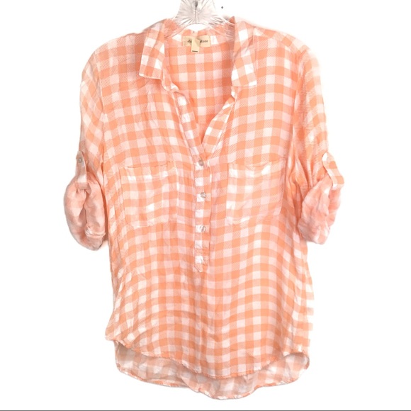 Anthropologie Tops - Anthropologie Cloth & Stone Orange Checkered Shirt